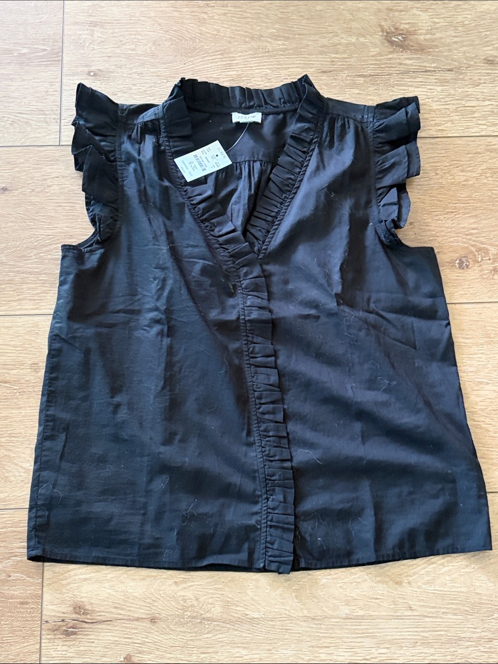J. Crew Black Ruffle V-Neck Sleeveless Blouse